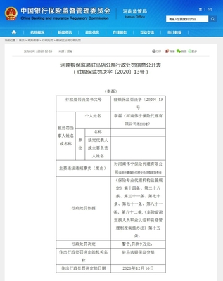 河南伟宁保险代理违规展业受重罚，行业合规警钟长鸣